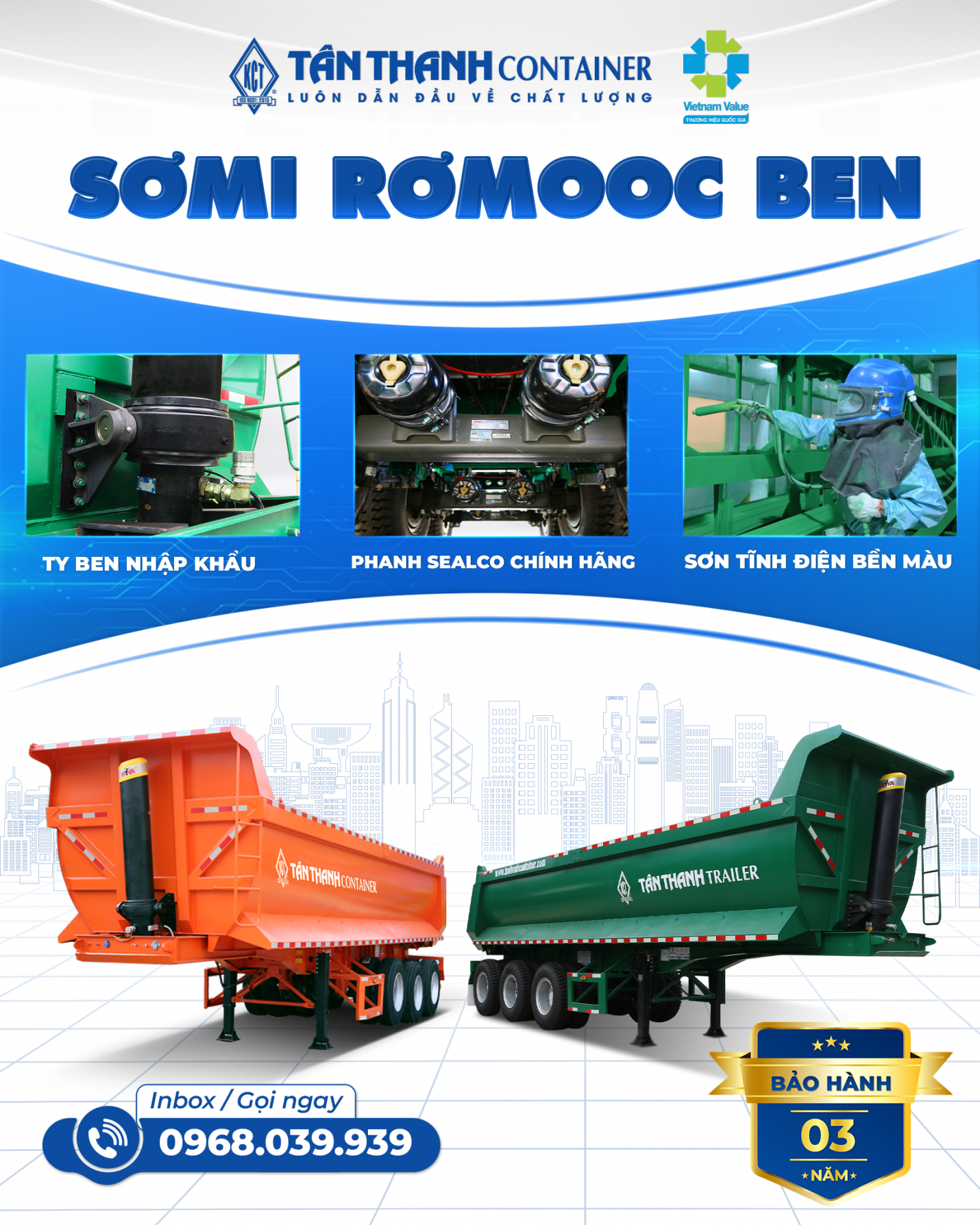 sơ mi rơ mooc ben, mooc ben, mooc tải tự đổ - bảo hành 3 năm -tân thanh container