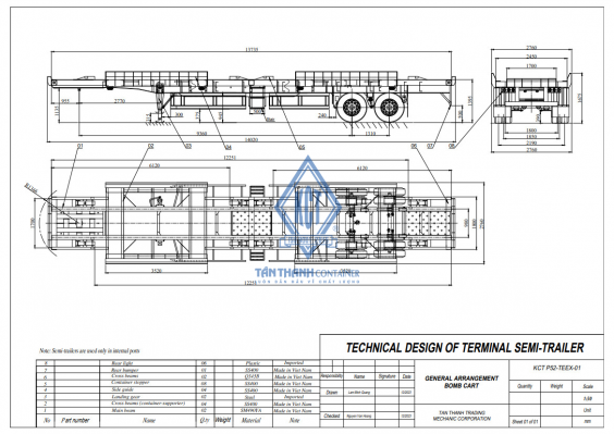 2 Axles 45 Feet Terminal Trailer P52-TEEX-01