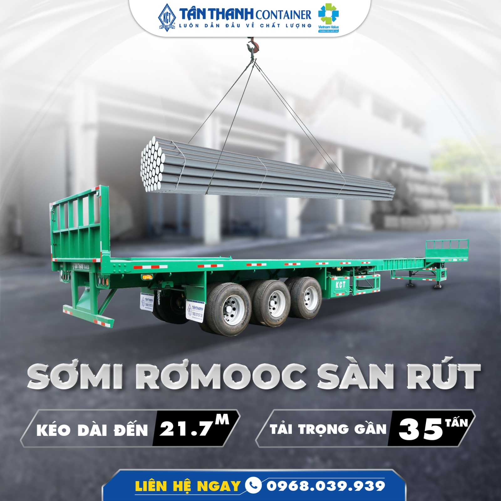 sơ mi rơ mooc sàn lửng, sàn rút, sàn bửng - Tân Thanh Container