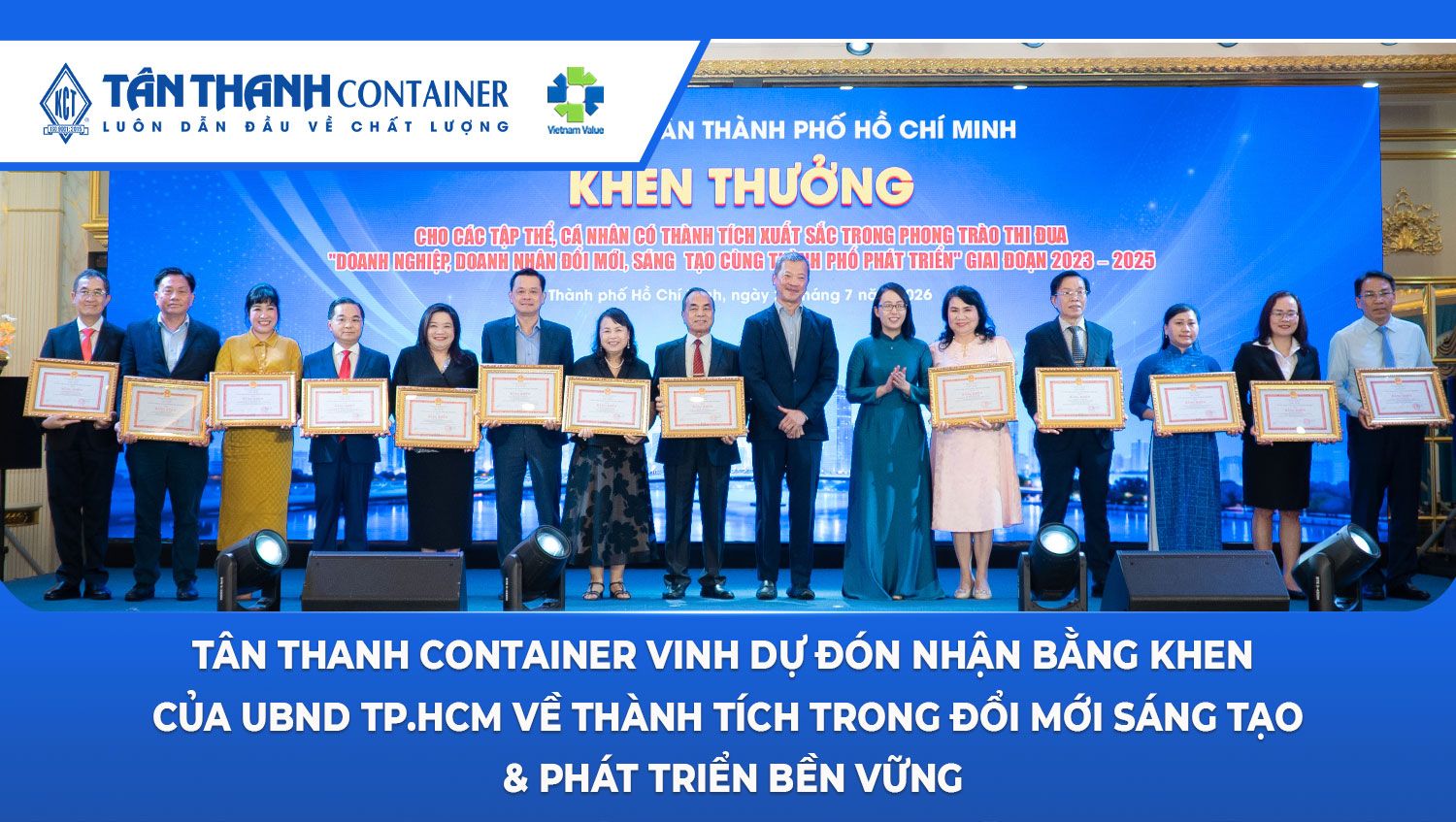 Tân Thanh Container vinh dự đón nhận Bằng khen của UBND TP.HCM về thành tích trong đổi mới sáng tạo & phát triển bền vững