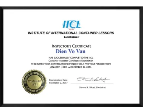 IICL Certification - Tân Thanh Container - Vo Van Dien