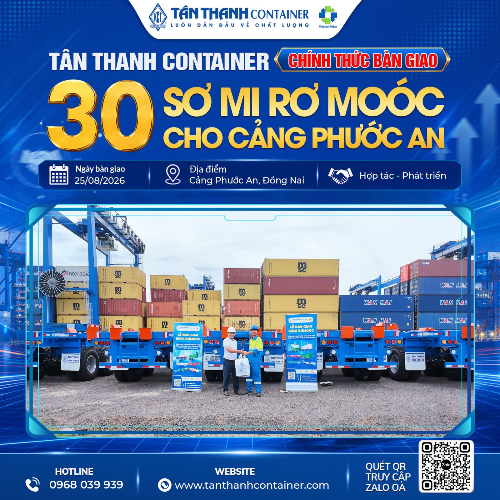 Tân Thanh Container chính thức bàn giao 30 sơ mi rơ moóc cho cảng Phước An